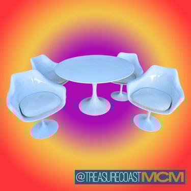 Mid Century Tulip Dining Set - In the style of Eero Saarinen - 4 Armchairs & 1 Round Table -  Vintage Retro 60's 70's MCM 
