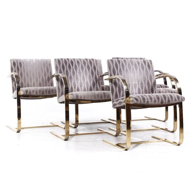 Milo Baughman Style Brass Cantilever Dining Chairs - Set of 6 - mcm 