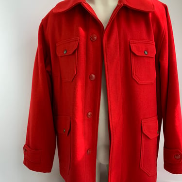 Vintage 1960's Hunting Jacket - WOOLRICH WOOLEN MILLS - Red Wool - Quilted Lining - Knit Cuff Cuffs _ Men's Size 44 - Extra Large 