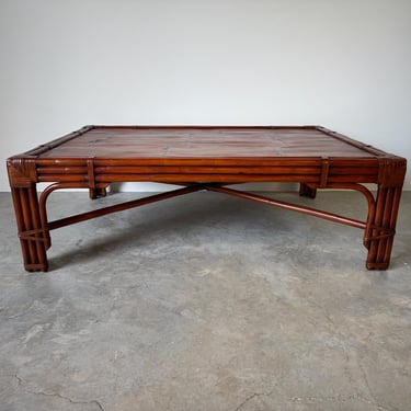 Ralph Lauren Bamboo Coffee Table With Leather Bindings 