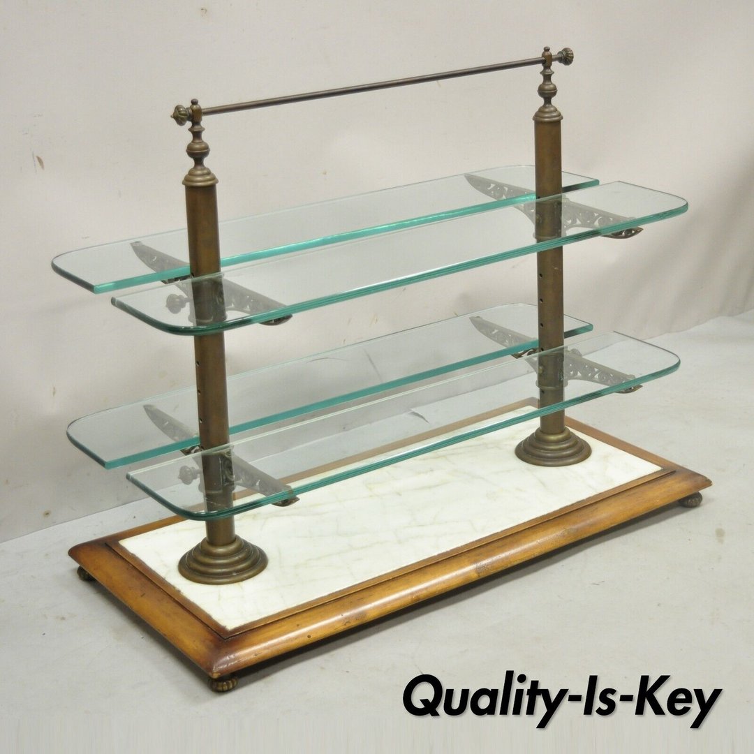 French Country Walnut Marble and Bronze Patisserie Pastry Shelf Display