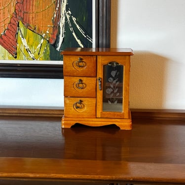 Vintage 1970s / 80s Small Wood Jewelry Box 
