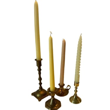 Set of Four Vintage Mismatched Brass Candlestick Holders, Varying Heights Brass Candlesticks, MCM, Mid Century Modern 