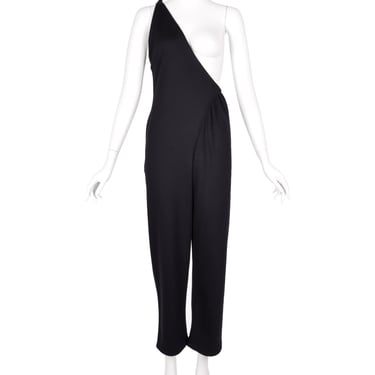 Geoffrey Beene Vintage 1980s Black Jersey One Shoulder Jumpsuit