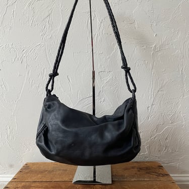 Vintage Bottega Veneta Navy Leather Braided Handle Handbag