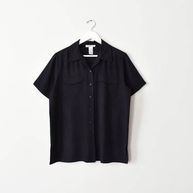 vintage minimal silk button down shirt, size M 