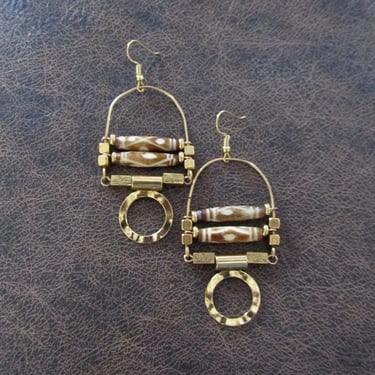 Chandelier earrings carved batik print bone earrings 2 