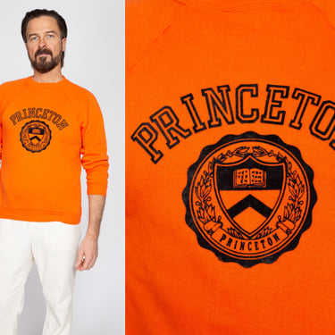 Small 70s 80s Princeton University Raglan Sweatshirt | Vintage Orange Felt Graphic Collegiate Crewneck Pullover 