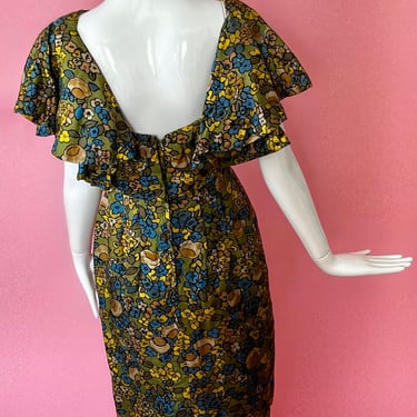 Xs/S 1960s Mr. Blackwell Floral statement collar dress 