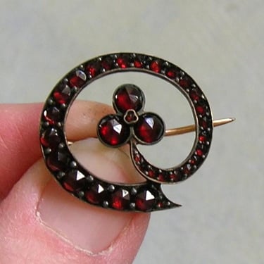 Antique Bohemian Garnet Brooch Pin, Antique Garnet Brooch Pin, Old Victorian Garnet Pin (#4516) 