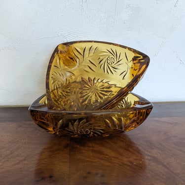 Pair of Vintage Amber Glass Triangle Ashtrays 