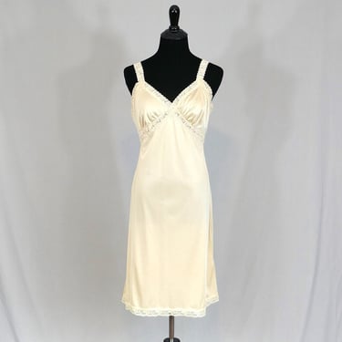 70s Light Beige Full Slip - Elastic Lace Straps - Capri Collection - Nylon Dress Slip - Vintage 1970s - Size 36 