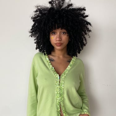 Y2K Pastel Green Sequin Cardigan, sz. L