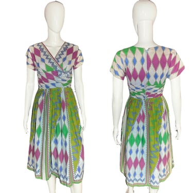 1950’s Cotton Harlequin Print Party Dress Size S