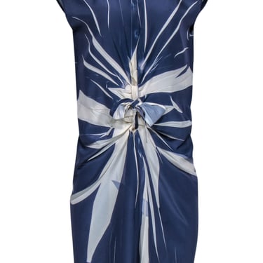 Cotelac - Blue & Cream Silky Sleeveless Dress Sz 2