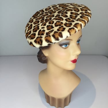 How Proudly She Stood - Vintage 1950s Evelyn Varon Dyed Rabbit Fur Leopard Dish Platter Hat 