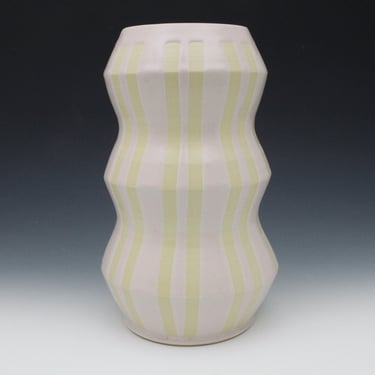 Vase - Pink on Beige Striped Pattern 