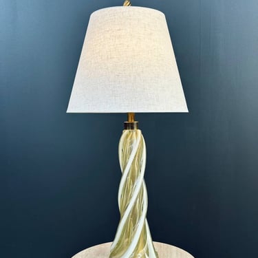 Mid-Century Modern Murano Gold & White Twist Table Lamp, c.1960’s 