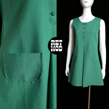 Cute Vintage 60s 70s Light Green Jumper Dress with Pockets 