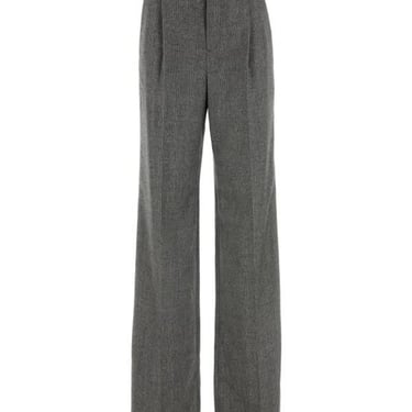 Saint Laurent Women Embroidered Wool Wide-Leg Pant