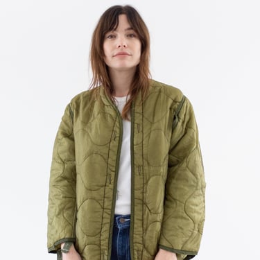 Vintage Green Liner Jacket | Unisex Wavy Quilted Nylon Coat | S | LI236 