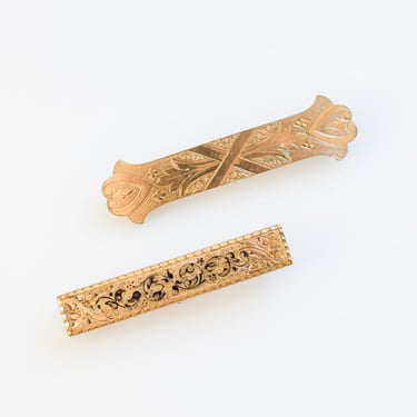 Two Antique Victorian Gold-Filled Bar Pins 