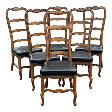 Vintage 20th Century Hickory Furniture French Country Farmhouse Ladderback Chairs - Set of 6 