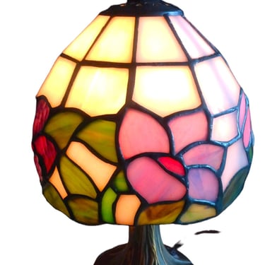 CAST Iron Tiffany Style  Lamp// Violet and Purple Stained Glass Lamp, Home Decor 