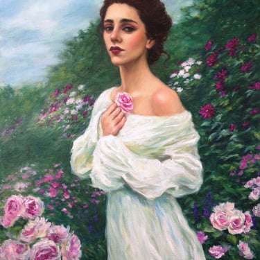 Vintage Rose Garden Portrait - Romantic Wall Art Print by Pat Kelley - Gift for Her 