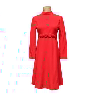 Vintage 1960s Mod Dress, 60s Don Sophisticates Bright Orange-Red Wool Princess Seam A-Line Frock w/Pockets, Small 34" Bust, VFG 