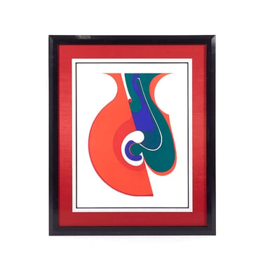 Kazumi Amano Mid Century Red and Blue Abstract Signed Print 11/30 1968 - mcm 