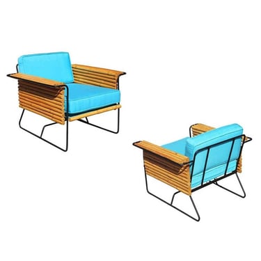 Restored Pair of Wrought Iron and Rattan Ski Club Chairs by Shirley Ritts 