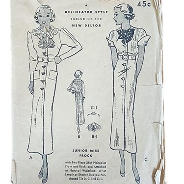 1930s Dress Sewing Pattern: Junior Miss Frock Butterick 5508 