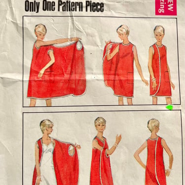 Vintage Sewing Pattern, One Piece, Wrap Around Dress, 2 Styles, 60s 70s Dress, UNCUT Complete, 34-36 Bust 
