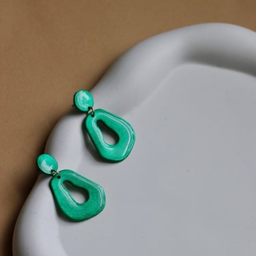 Green Abstract Statement Earrings / Polymer Clay / Unique Jewelry Gifts 