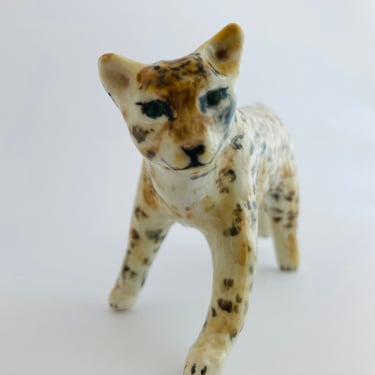 Ceramic Leopard Figure | Handmade Wild Cat Figurine | Puma Cat Art Sculpture | Feline Statue | Hand-painted Lions Made-to-Order 