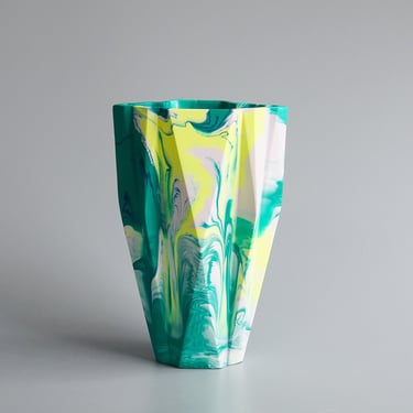 Misshandled: Marbled Deco Vase in Emerald Green &amp; Yellow