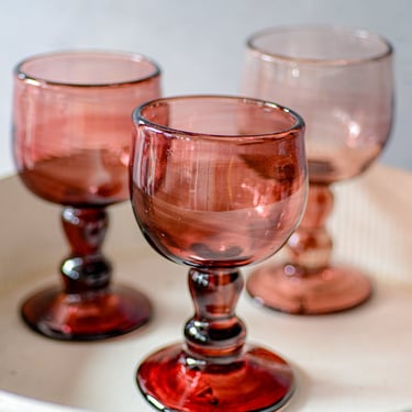 Handblown Raspberry Tinted Red Wine Glasses