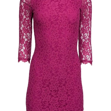 Diane von Furstenberg - Hot Pink Floral Lace "Zarita" Bodycon Dress Sz 4