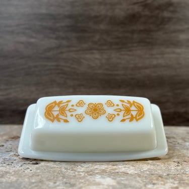 Vintage Pyrex Butterfly Gold 72-B Milk Glass Butter Dish - Floral Design 