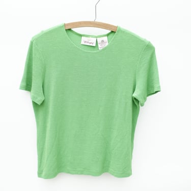 Vintage Worthington Stretch Textured T-Shirt - Super BRIGHT Green - Waist Length / Semi Crop 