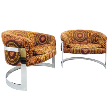 #1495 Pair of Milo Baughman Barrel Back Club Chairs