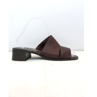 Vintage 90s Dark Brown Pebbled Leather Chunky Block Heel Slides Size 7.5 