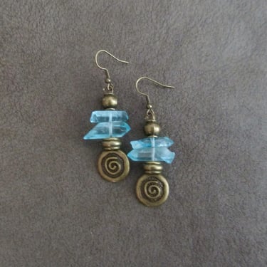 Raw quartz crystal earrings blue 