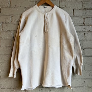 Med Large, Vintage 1930s 1940s Cotton Underwear Shirt, Thick Cotton, White 