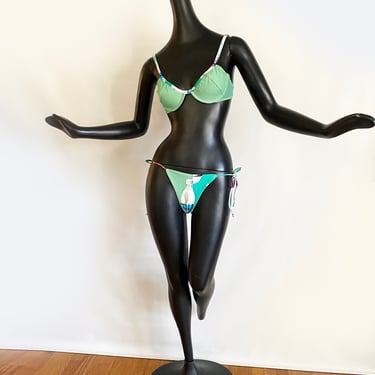 9) Rosa Chá Vintage 90s Brazilian Bikini Sexy Swimsuit | Mint Green Lace Water Bottle Appliqué | NOS New Old Stock Deadstock Made in Brazil 