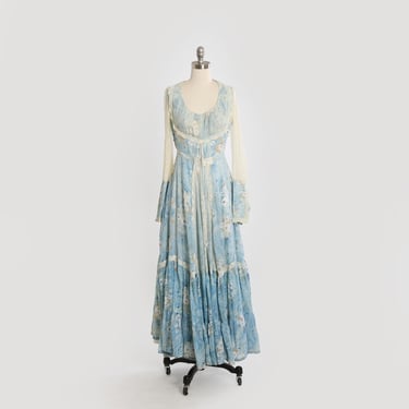 Gunne Sax prairie dress | Vintage 70s Gunne Sax blue river floral maxi dress 