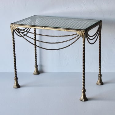 Palladio Italy Baroque Style Rope Tassel Glass Brass Finish Metal Side Table 