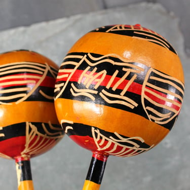 Vintage Haitian Maracas Hand Painted, Hand Carved | Set of 2 | Large Maracas | Vintage Wooden Maracas | Bixley Shop 