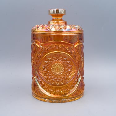 Imperial Hobstar Marigold Cracker Jar | Antique Carnival Glass 